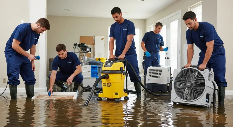 IICRC certified water damage restoration technicians at work
